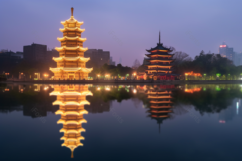 城市建筑塔宝塔古镇夜景背景图,高清,摄影图,摄影图片,图片大全,摄影图免费下载